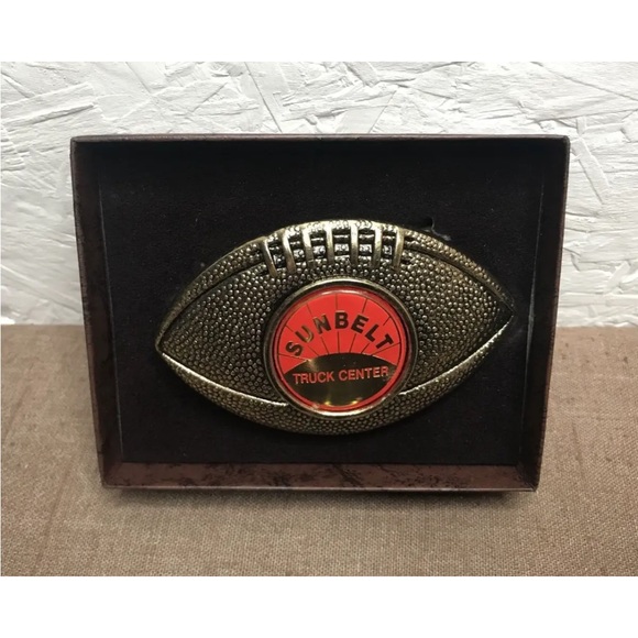 Vintage Sunbelt Truck Center Football Belt Buckle Made in USA with Box Rare - Picture 1 of 11